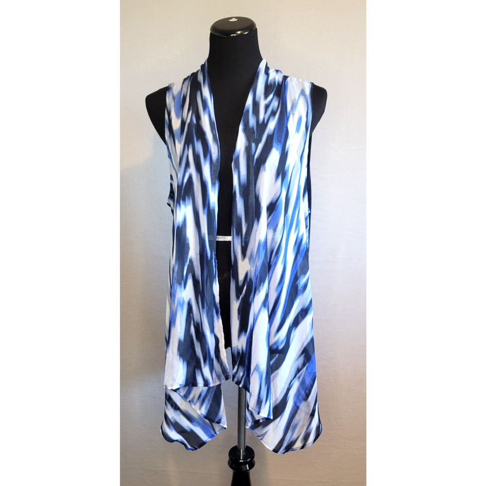 Chico’s Travelers Blue Black Mixed Media Draped Front Sleeveless Vest Size 3 XL